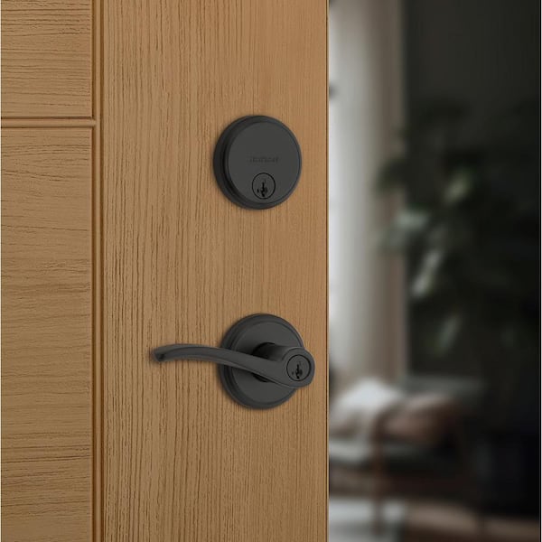 Sedona Keyed Entry Handle and Single Cylinder Deadbolt Combo Pack featuring SmartKey Security in Matte Black
