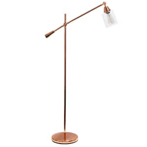 55.5 in. Rose Gold Pivot Swing Arm Floor Lamp with Glass Shade