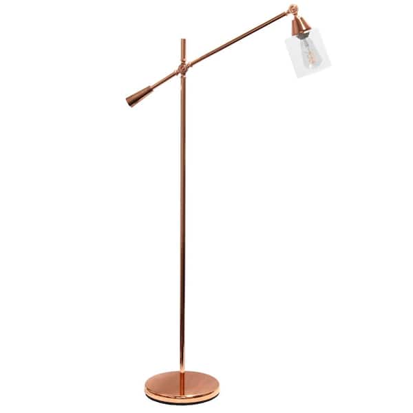 Elegant Designs 55.5 in. Rose Gold Pivot Swing Arm Floor Lamp with Glass Shade