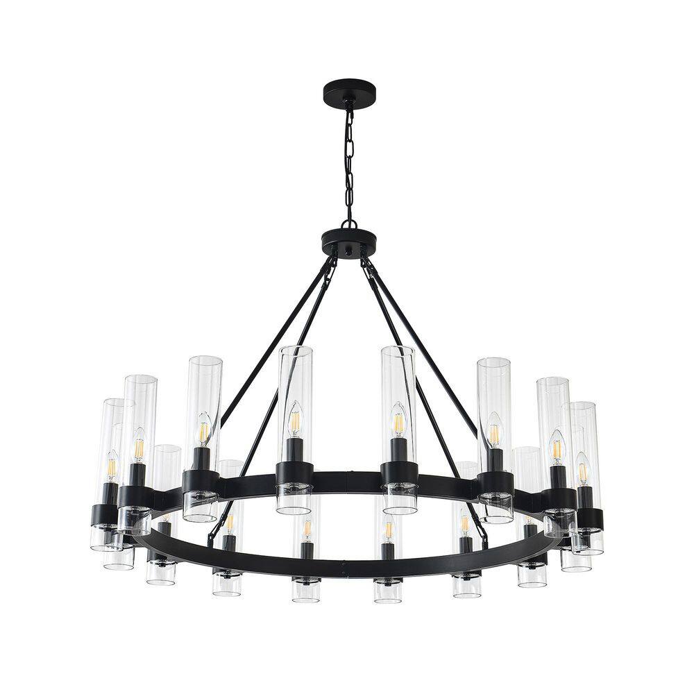 Modern 16-Light Black Wagon Wheel Chandelier with Clear Glass Shade price history on PriceWatchPro