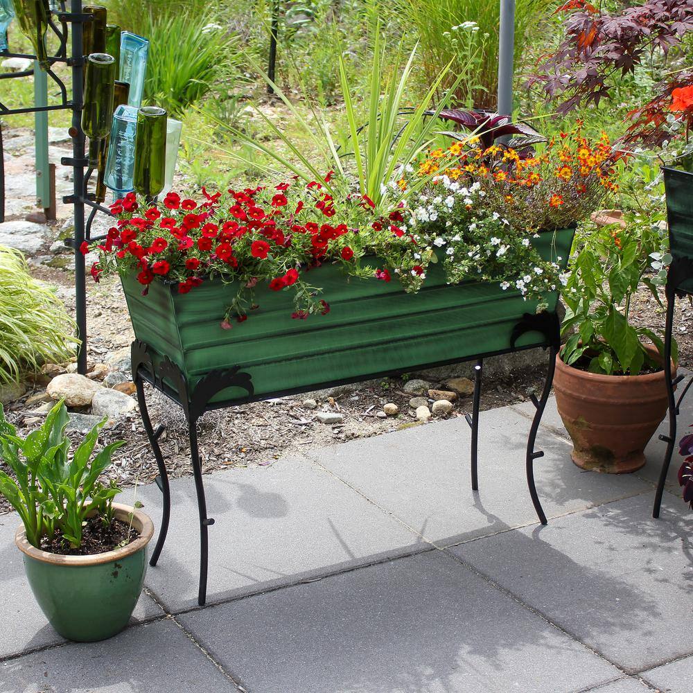 Green Galvanized Steel Flower Planter Box with Iron Stand