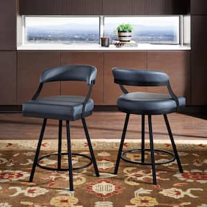 26.5 in. Blue Vegan Leather Black Finish Metal Frame Swivel Chair (Set of 2)