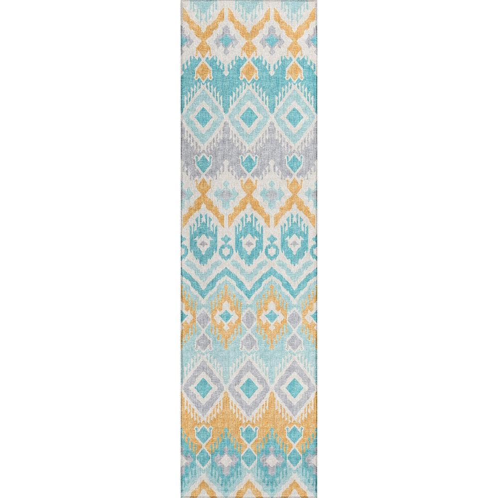 Yuma Blue 2 ft. 3 in. x 7 ft. 6 in. Geometric Indoor/Outdoor Washable Area 