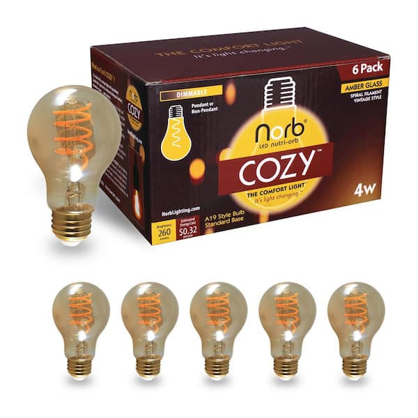 ELECWISH NorbCOZY 4W Equivalent A19 Warm White (Less Than 2700K) Dimmable Warm Amber Spiral Edison LED Light Bulb (6-Pack)
