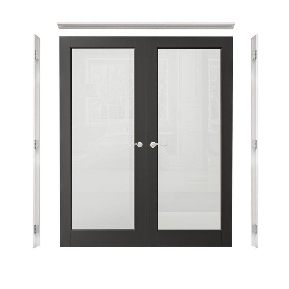60 in. x 80 in. 5-Lite Frosted Glass Universal Black Solid Core Glass Double Prehung French Door+ Quick Assemble Jamb price history on PriceWatchPro