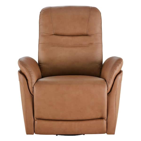 Brown Orbit KMTA6005L Genuine Leather Power Swivel Glider Recliner with Dual Armrests