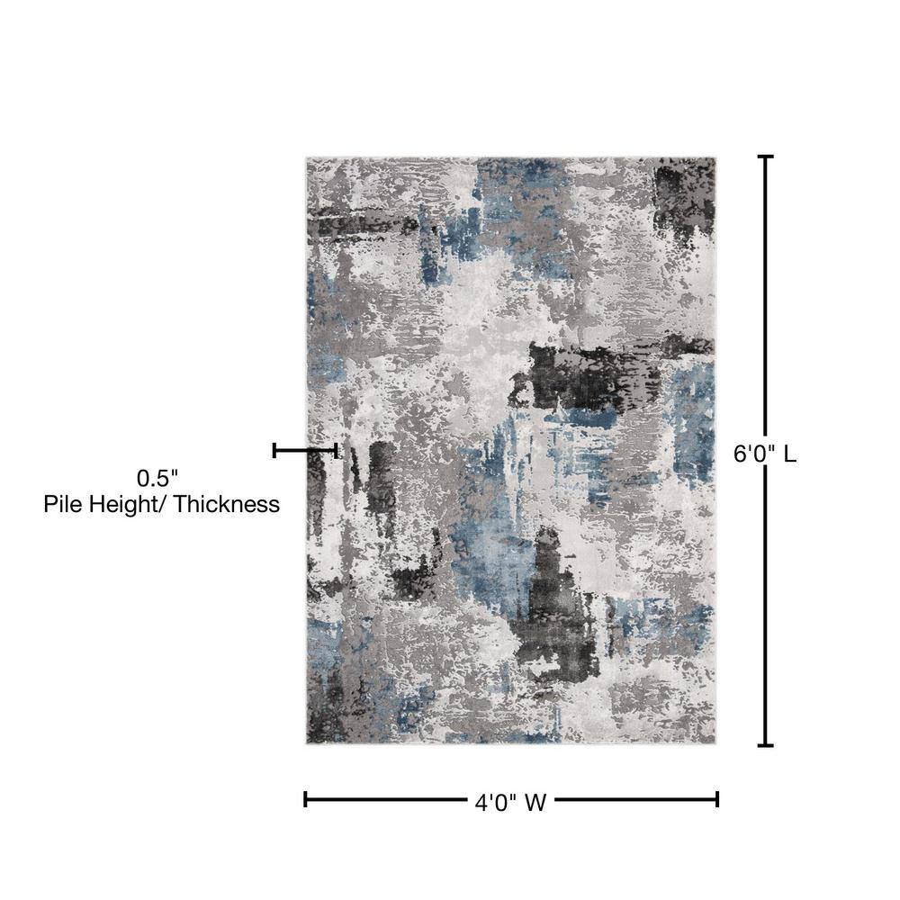 Hand-Knotted Abstract Gray Synthetic 4' x 6' Area Rug