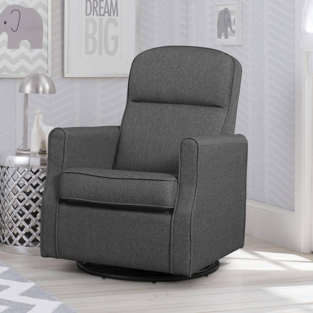 Charcoal Fabric Upholstered Swivel Glider Rocker Chair