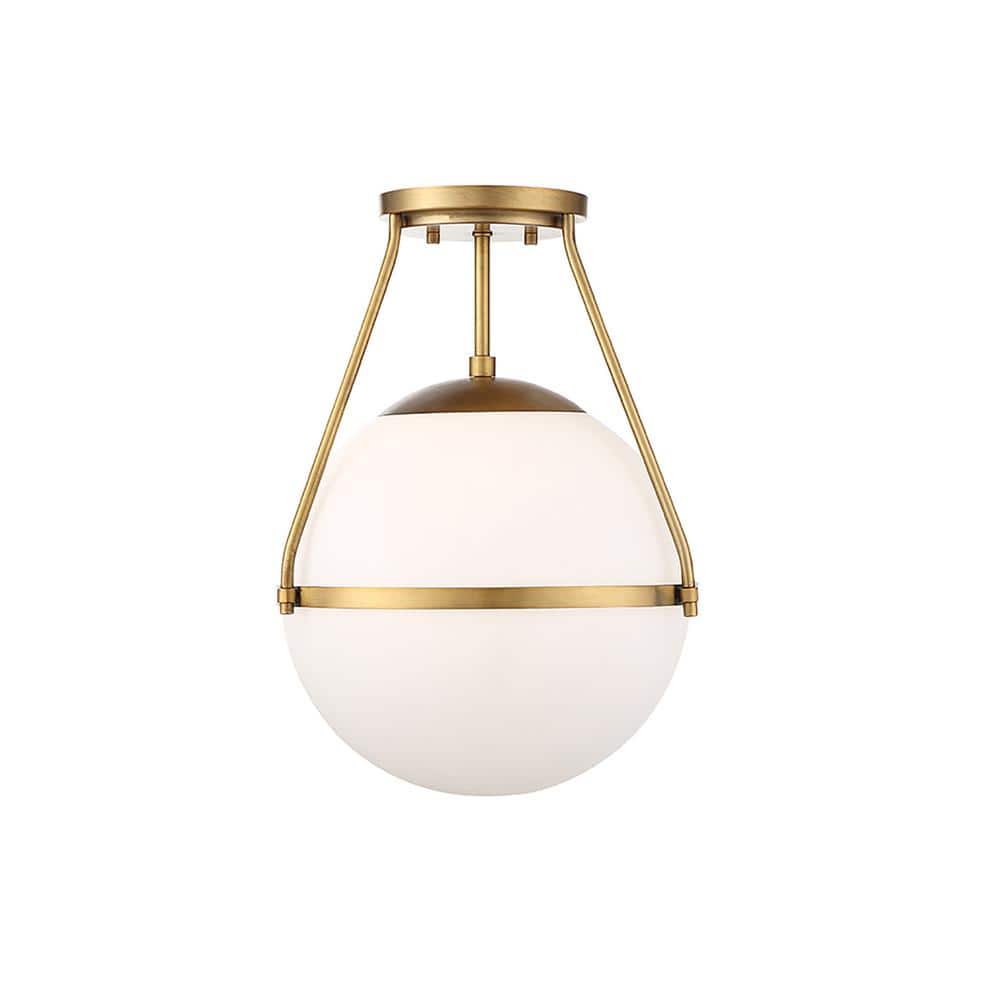 13 in. W x 17.25 in. H 1-Light Natural Brass Semi-Flush Mount Ceiling Light with Opal Glass Shade price history on PriceWatchPro
