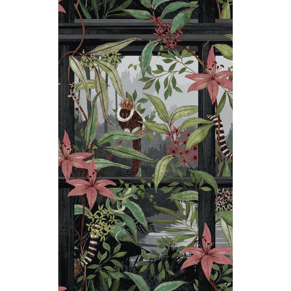 Walls Republic Charcoal Tropical Floral Foliage Shelf Liner Non-Woven Wallpaper Double Roll (57 sq. ft.)