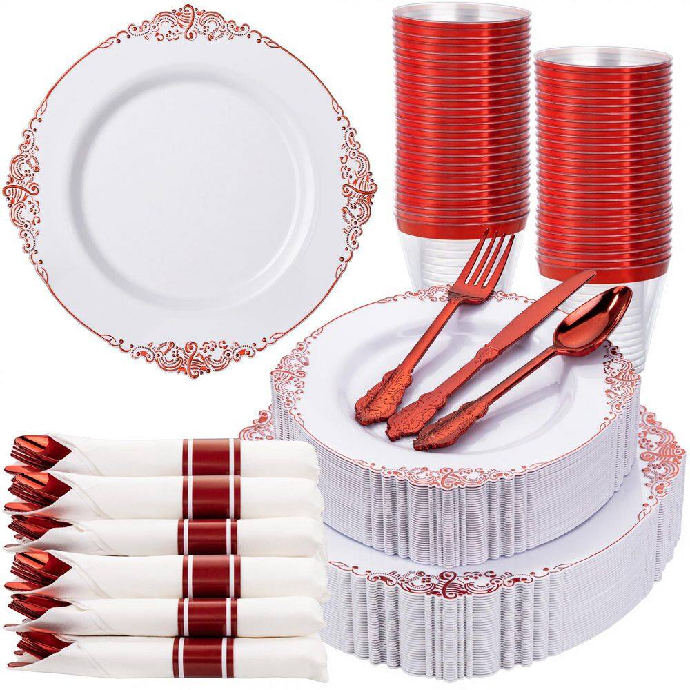 175-Piece Plastic Dinnerware Set, Service for 25, Disposable Plates, Cups, Silverware, Napkins for Christmas, in Red price history on PriceWatchPro