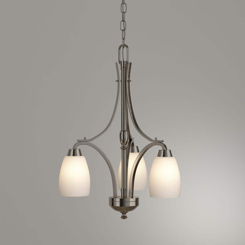 Brushed Nickel 3-Light Chandelier with Etched Glass Shades