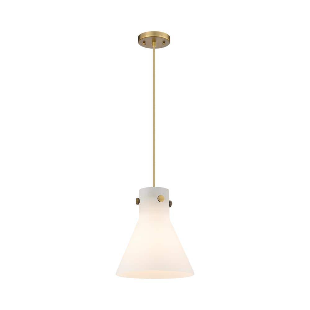 Newton Cone 11'' Brushed Brass Modern Pendant with Matte White Shade