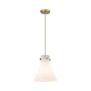 Newton Cone 100-Watt 1 Light Brushed Brass Shaded Pendant Light with Frosted glass Frosted Glass Shade