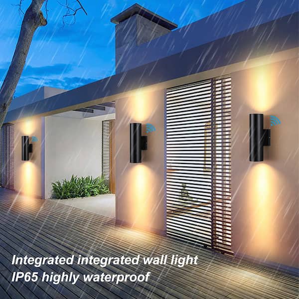 12-Watt Black Dusk to Dawn Cylinder Outdoor Hardwired Wall Lantern Sconce with Integrated LED, 2700K (4-Pack)