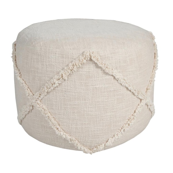HomeRoots Amelia Cream Cotton Round Accent Ottoman