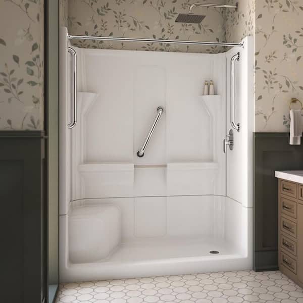 Accessible Living Harmony 60 in. L x 30 in. W x 74 in. H Alcove Shower Kit LH Drain w/Wall, Pan, Bars and Rods in Chrome