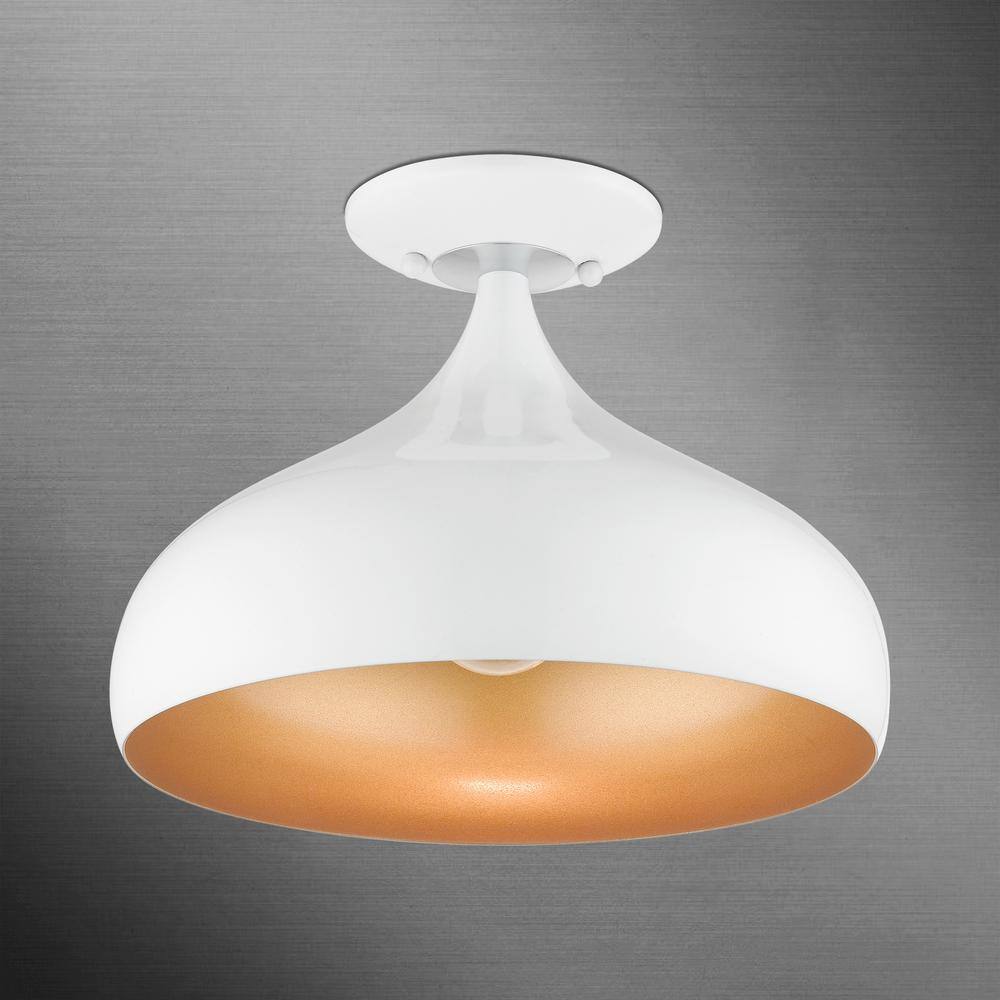 Shiny White and Gold Aluminum Teardrop Semi-Flush Mount Light