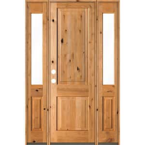 58 in. x 96 in. Rustic Knotty Alder Square clear stain Wood Right Hand Inswing Single Prehung Front Door/Half Sidelites