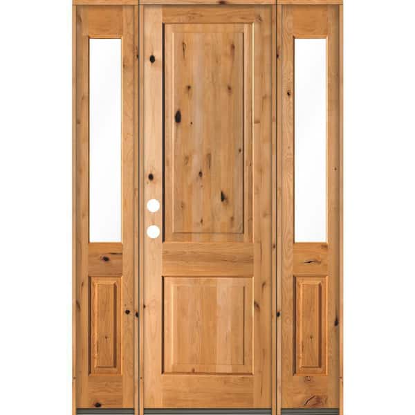 Krosswood Doors 58 in. x 96 in. Rustic Knotty Alder Square clear stain Wood Right Hand Inswing Single Prehung Front Door/Half Sidelites