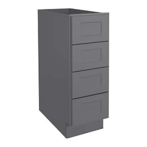 12 in. W x 24 in. D x 34.5 in. H in Shaker Gray Plywood Ready to Assemble Floor Base Kitchen Cabinet with 4 Drawers