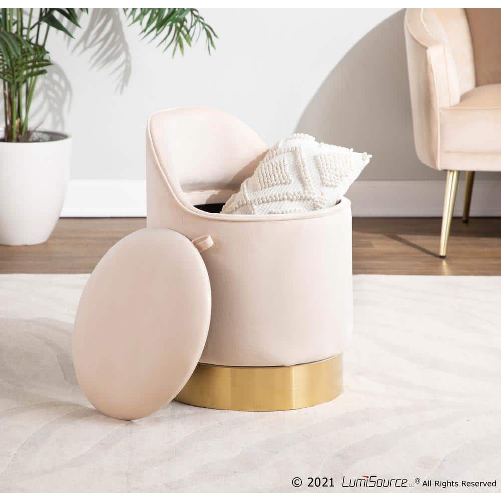 Luxurious White Velvet Vanity Stool with Gold Metal Base