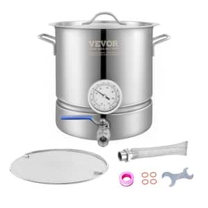 Stainless Steel Kettle 5 Gal. Brewing Pot Lid, Handle, Thermometer, Ball Valve Spigot, Filter, Filter Tray