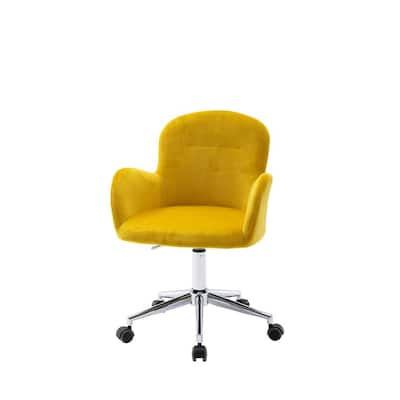 Yellow Velvet Swivel Shell Office Chair with Non-adjustable Arms