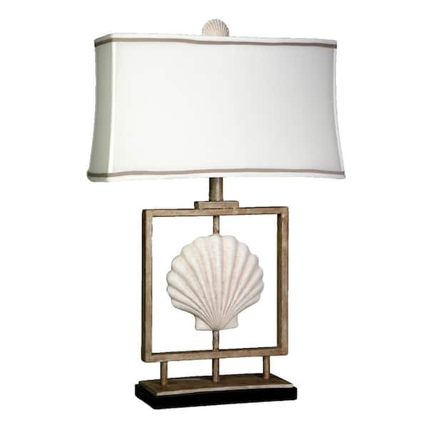 StyleCraft 27.5 in. Sand Stone Table Lamp with White Fabric Shade