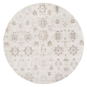 Krystin Machine Washable Distressed Beige 6 ft. x 6 ft. Indoor Round Rug