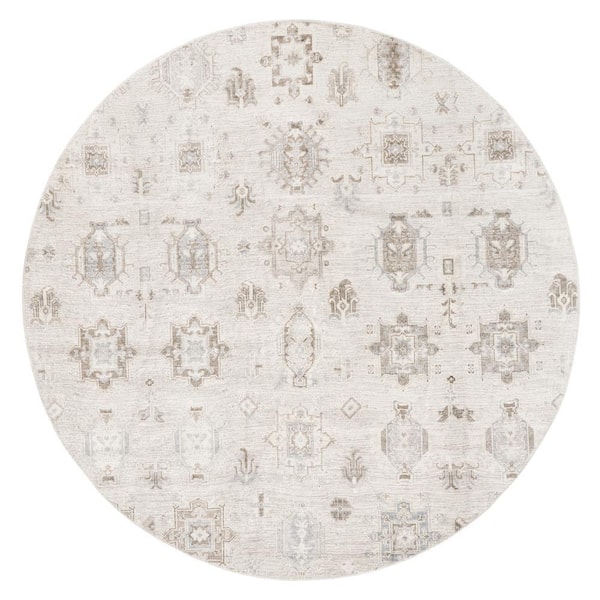 nuLOOM Krystin Machine Washable Distressed Beige 6 ft. x 6 ft. Indoor Round Rug