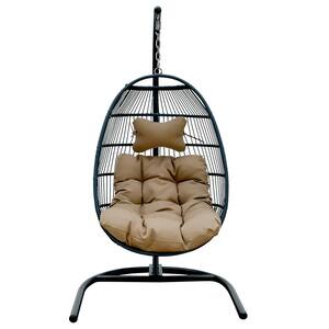 Wicker Egg Shape Patio Swing Chair Hanging Chair Leisure Chair with Cushions