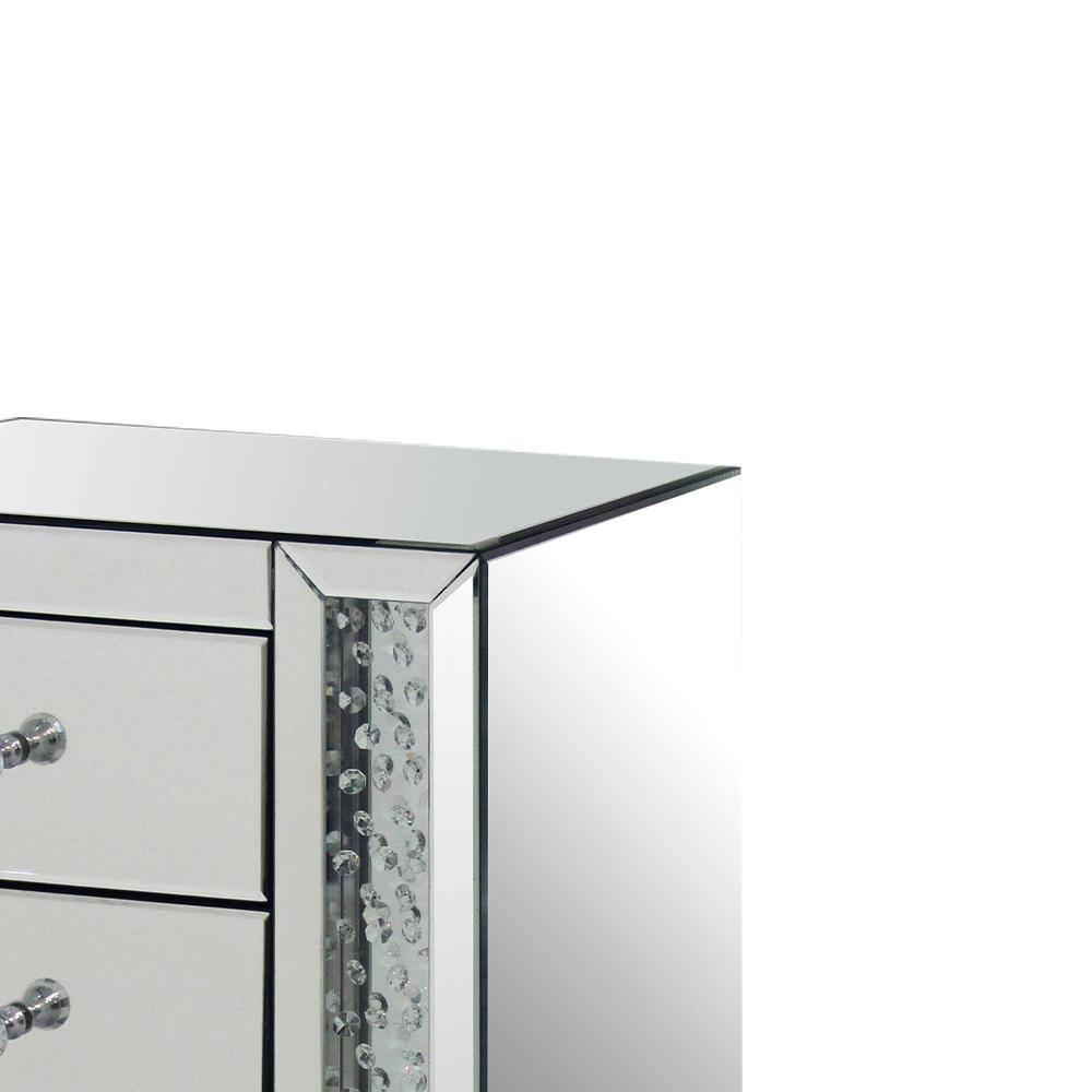 Round Mirrored Wood and Glass Accent Table with Storage