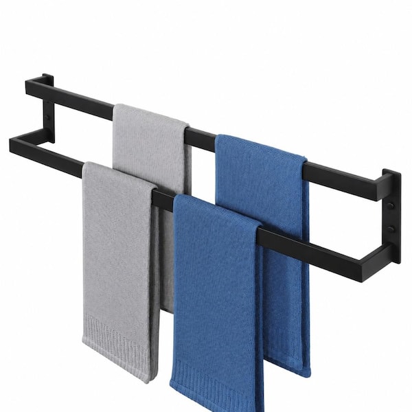 32 in. Wall Mount Dual-Tier Double Towel Bar SUS304 Stainless Steel Quick-Dry Bath Towel Rack Matte Black