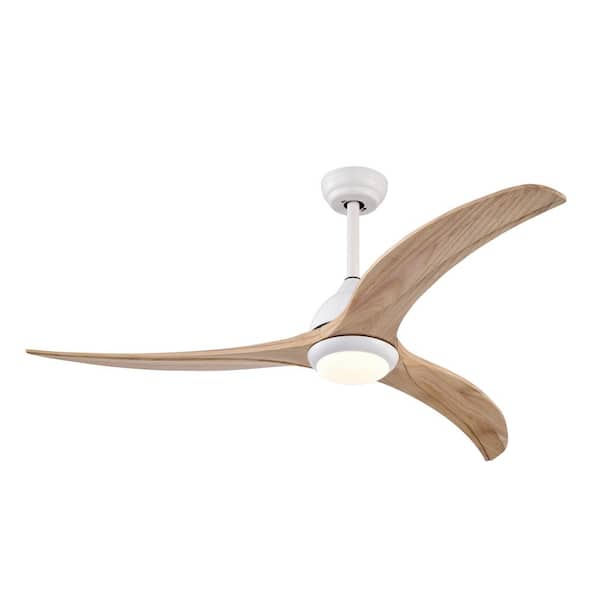 LINJO 52 in. Integrated LED Indoor/Outdoor White Low Profile Ceiling Fan with Solid Wood Blades and Remote Control