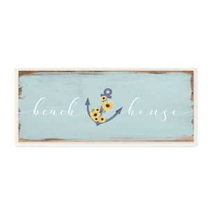 "Beach House Sign with Floral Wrapped Anchor" by Daphne Polselli Unframed Nature Wood Wall Art Print 7 in. x 17 in.