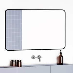 24 in. W x 40 in. H Modern Medium Rounded Rectangular Metal Framed Wall Mounted Bathroom Vanity Mirror in Black