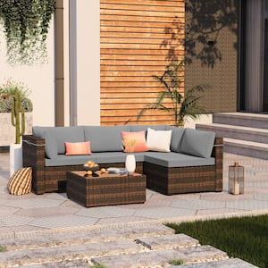 UPHA 5-Piece Wicker Patio Conversation Set Outdoor Sectional