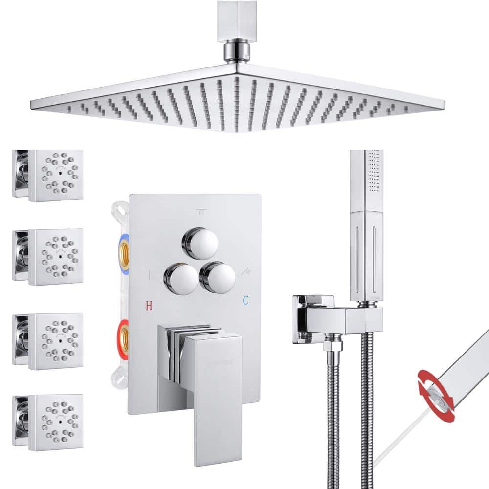Luxury Rainfall Single Handle 2-Spray Shower Faucet 1.8 GPM with Push Button Diverter and 4-Body Jets in Chrome price history on PriceWatchPro