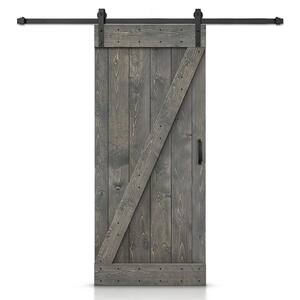 30 in. x 84 in. Z Series Weather Gray Stained Knotty Pine Wood Interior Sliding Barn Door with Hardware Kit and Handle
