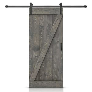 30 in. x 84 in. Z Series Weather Gray Stained Knotty Pine Wood Interior Sliding Barn Door with Hardware Kit and Handle