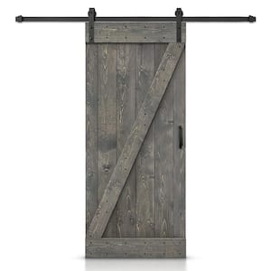 24 in. x 84 in. Z Series Weather Gray Stained Knotty Pine Wood Interior Sliding Barn Door with Hardware Kit and Handle