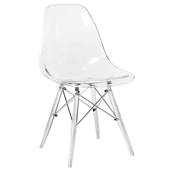 Leisuremod Dover Modern Plastic Dining Chair With Clear Acrylic Base in Clear