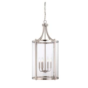 Penrose 16 in. W x 34 in. H 6-Light Satin Nickel Candlestick Pendant Light with Clear Glass