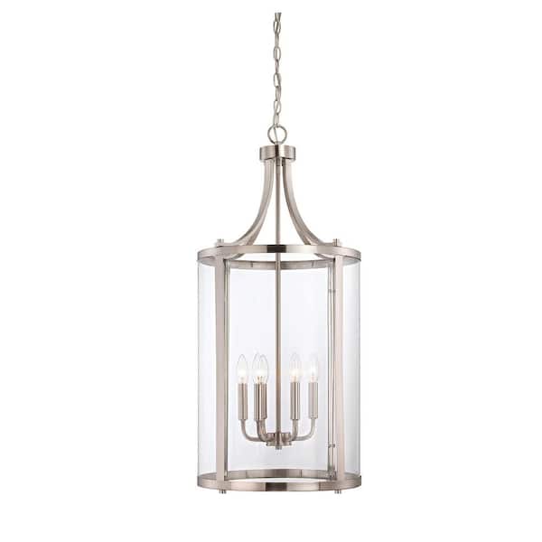 Savoy House Penrose 16 in. W x 34 in. H 6-Light Satin Nickel Candlestick Pendant Light with Clear Glass