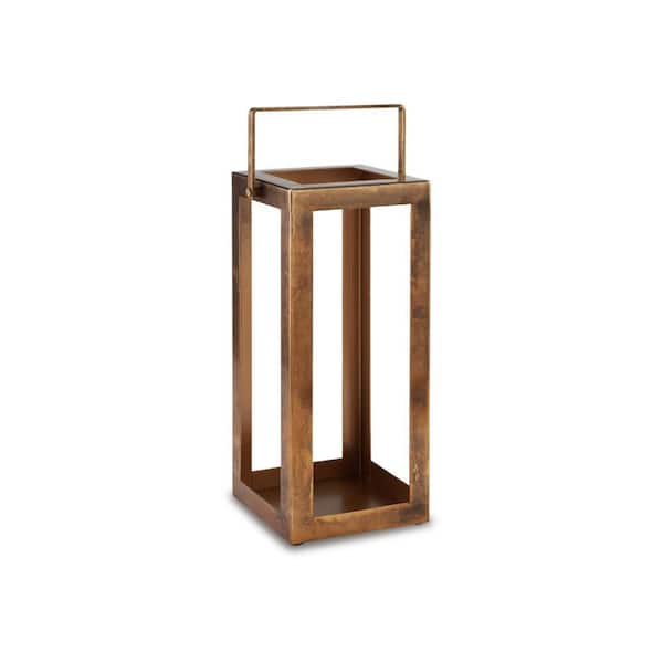 Benjara Brass Metal Cage Style Design Lantern with Handle Metal