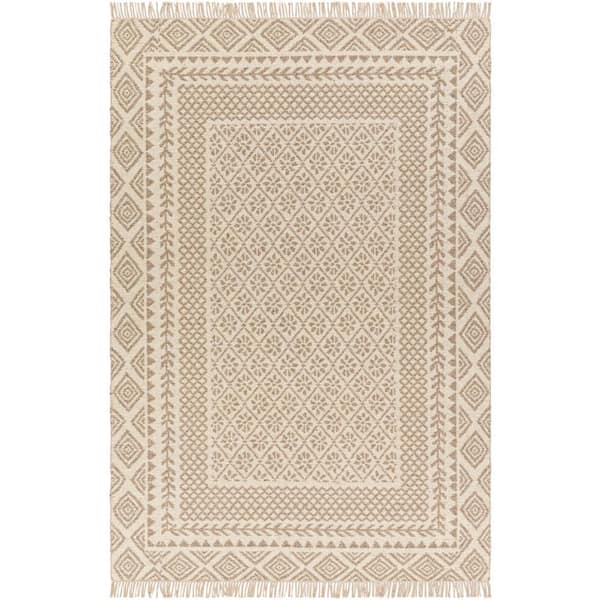 Livabliss Mardin Tan Border 5 ft. x 8 ft. Indoor Area Rug