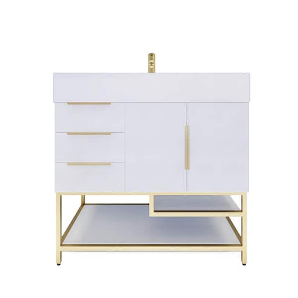 Bethany 36 in. W x 20 in. D x 36 in. H Single Sink Freestanding Bath Vanity in High Gloss White with White Acrylic Top
