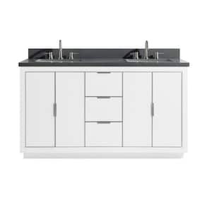 Austen 61 in. W x 22 in. D Bath Vanity in White with Silver Trim with Quartz Vanity Top in Gray with White Basins