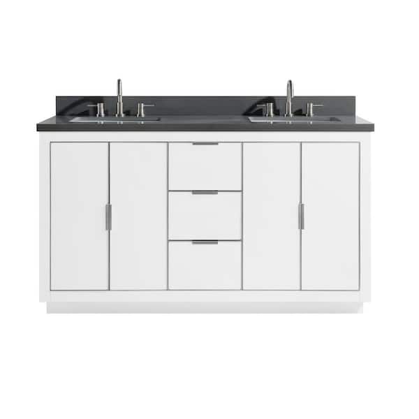 Avanity Austen 61 in. W x 22 in. D Bath Vanity in White with Silver Trim with Quartz Vanity Top in Gray with White Basins